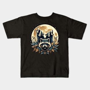 Whimsical Raccoons Moon Howl Kids T-Shirt